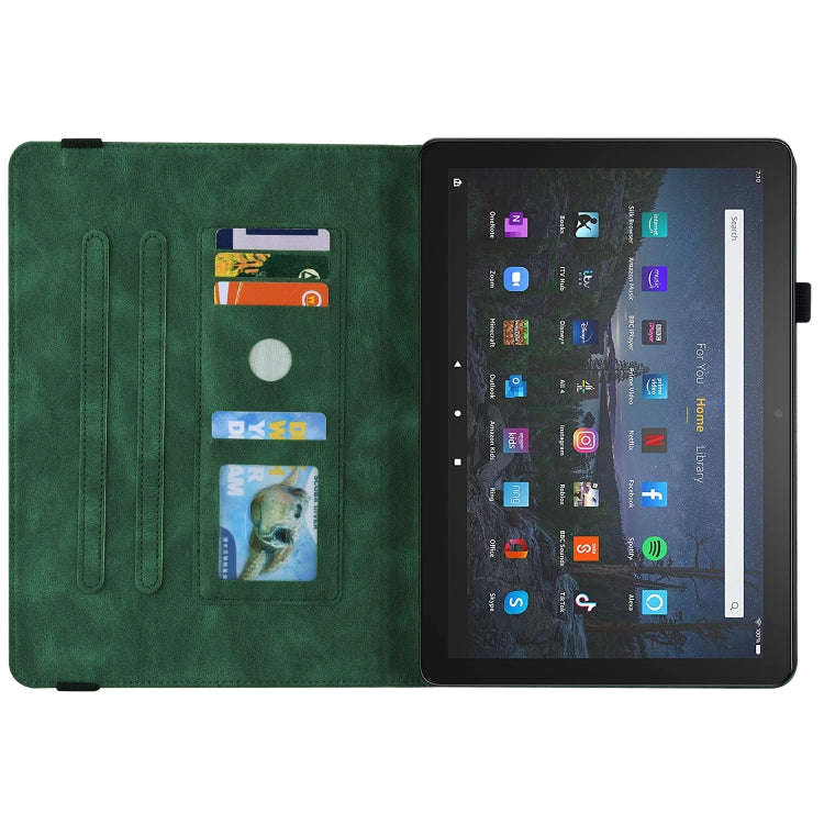 For Amazon Kindle Fire HD 8 2020 Butterfly Flower Embossed Leather Tablet Case(Green)