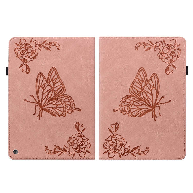 For Amazon Kindle Fire HD 8 2020 Butterfly Flower Embossed Leather Tablet Case(Rose Gold)
