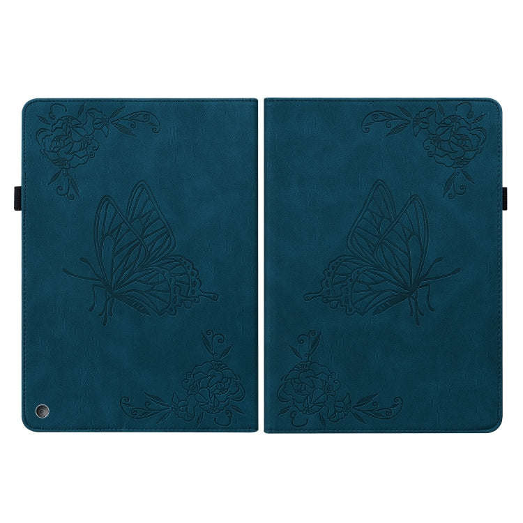 For Amazon Kindle Fire HD 10 2021 / 10 Plus 2021 Butterfly Flower Embossed Leather Tablet Case(Blue)