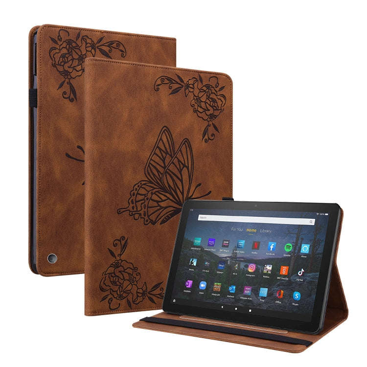 For Amazon Kindle Fire HD 10 2021 / 10 Plus 2021 Butterfly Flower Embossed Leather Tablet Case(Br...