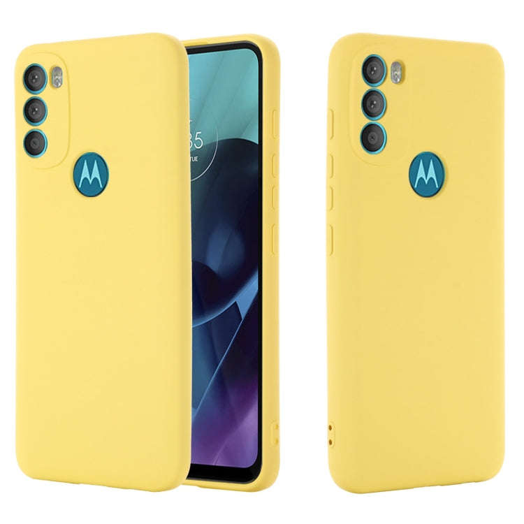 For Motorola Moto G71 5G Pure Color Liquid Silicone Shockproof Full Coverage Phone Case(Yellow)