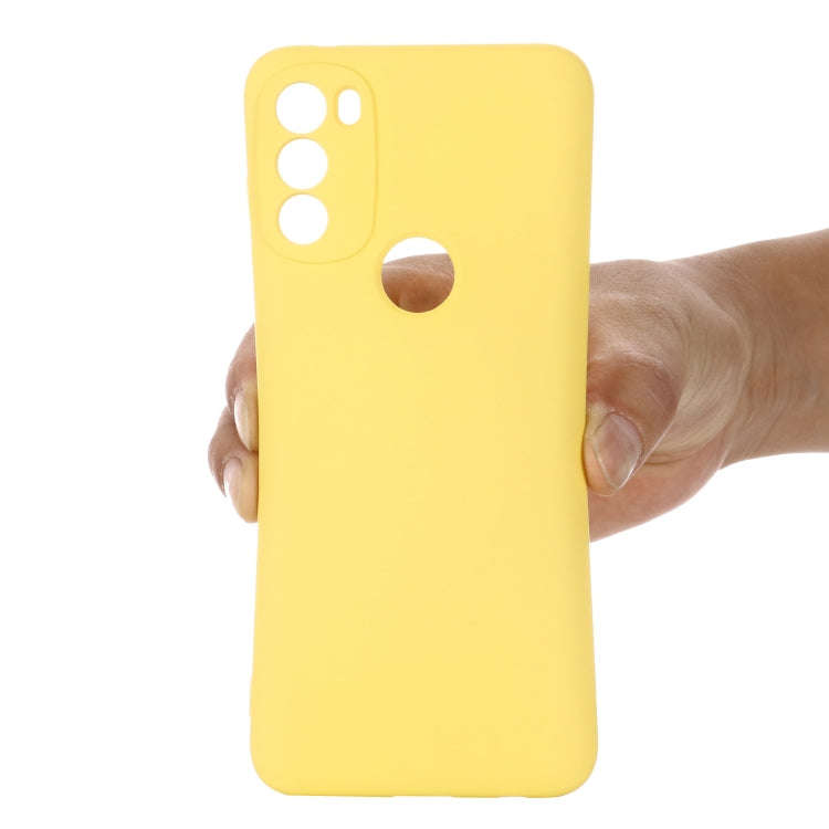 For Motorola Moto G71 5G Pure Color Liquid Silicone Shockproof Full Coverage Phone Case(Yellow)