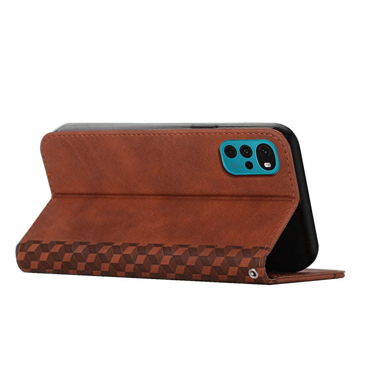 For Motorola Moto G22 Diamond Splicing Skin Feel Magnetic Leather Phone Case(Brown)