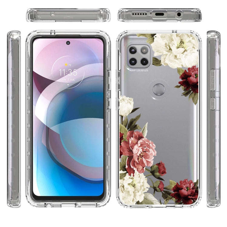 For Motorola One 5G Ace PC+TPU Transparent Painted Phone Case(Rose)