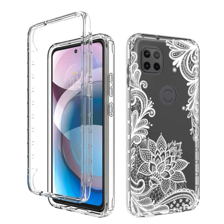 For Motorola One 5G Ace PC+TPU Transparent Painted Phone Case(White Flower)