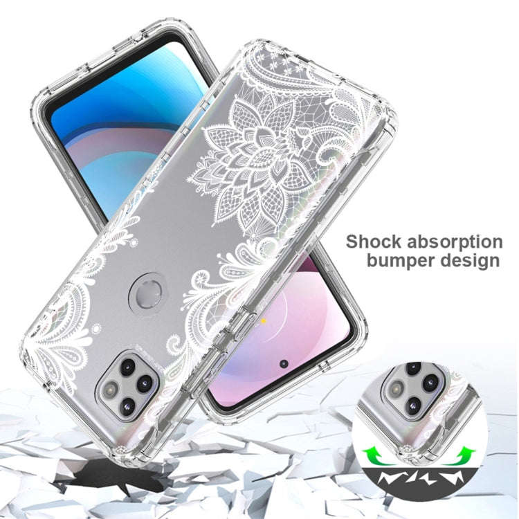 For Motorola One 5G Ace PC+TPU Transparent Painted Phone Case(White Flower)