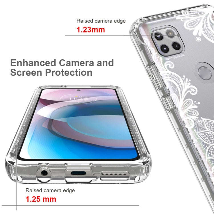 For Motorola One 5G Ace PC+TPU Transparent Painted Phone Case(White Flower)