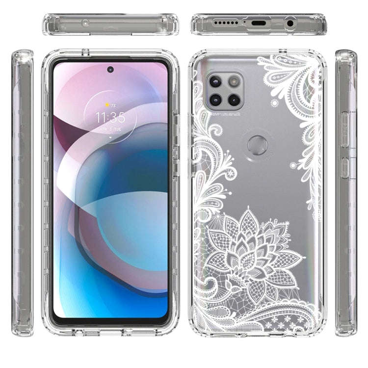 For Motorola One 5G Ace PC+TPU Transparent Painted Phone Case(White Flower)
