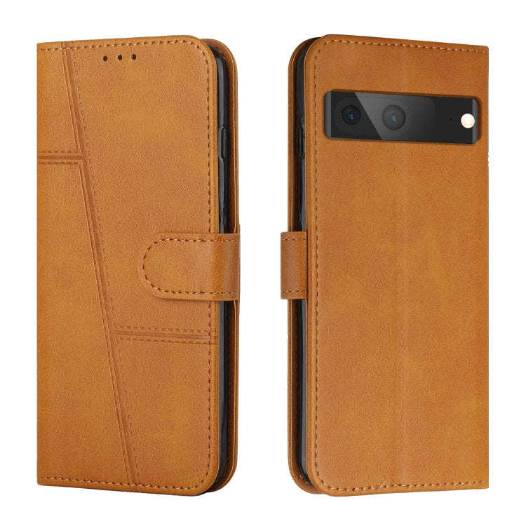 For Google Pixel 7 Stitching Calf Texture Buckle Leather Phone Case(Yellow)