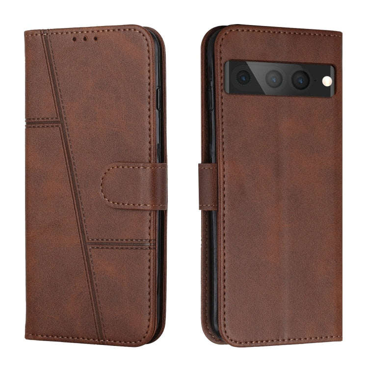 For Google Pixel 7 Pro Stitching Calf Texture Buckle Leather Phone Case(Brown)