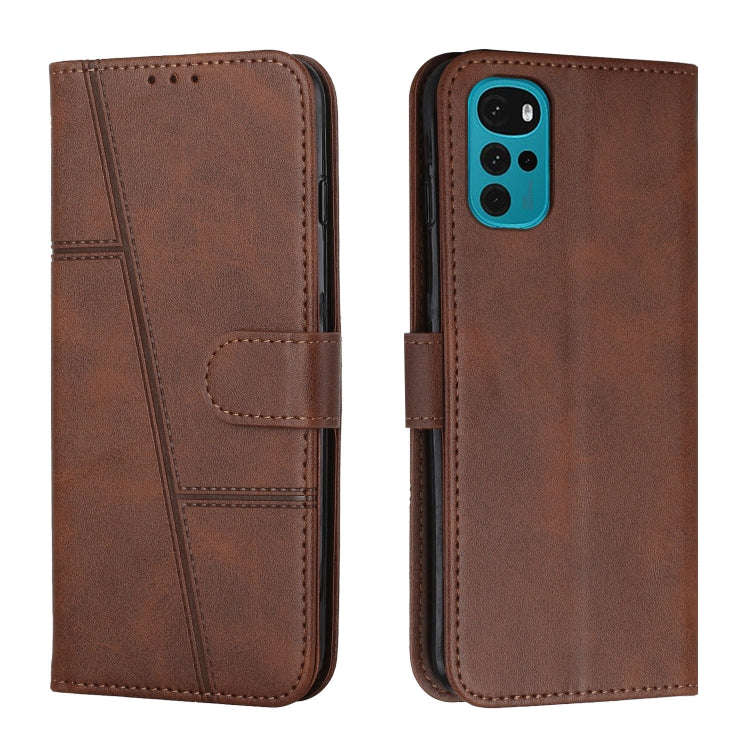 For Motorola Moto G22 Stitching Calf Texture Buckle Leather Phone Case(Brown)