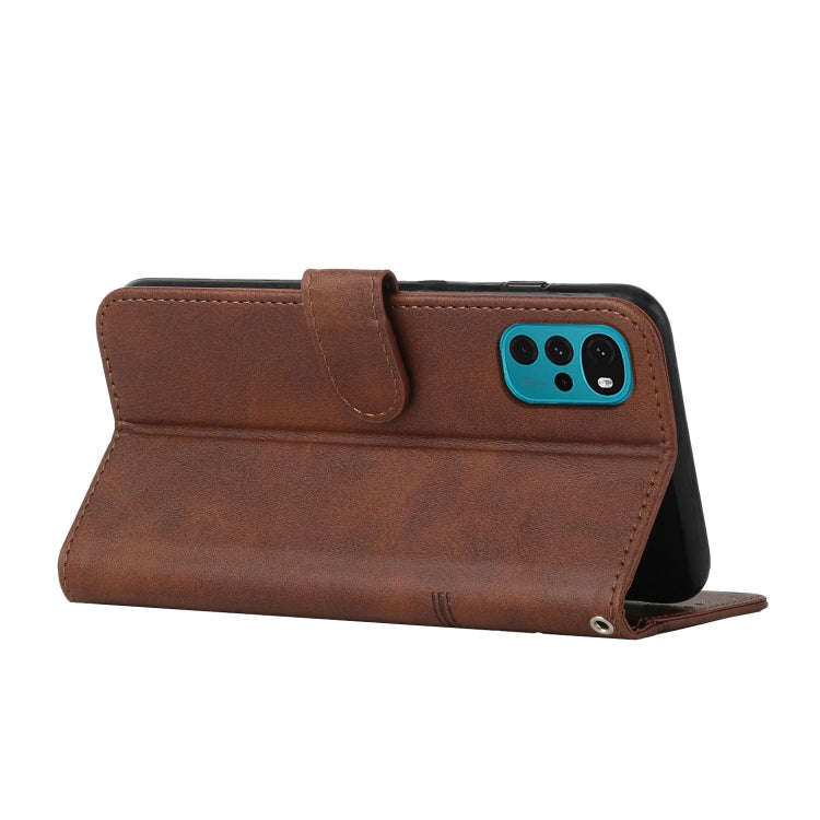 For Motorola Moto G22 Stitching Calf Texture Buckle Leather Phone Case(Brown)