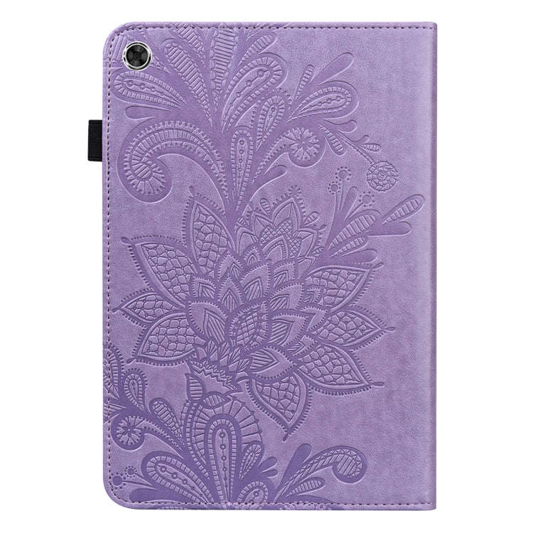 For Lenovo M10 Plus 10.6 3rd Gen 2022 Lace Flower Embossing Pattern Leather Tablet Case(Purple)