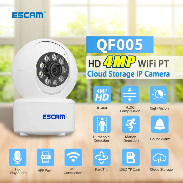 ESCAM QF005 4MP Indoor HD WiFi Pan-tilt Camera, Support Motion Detection / Two-way Audio / Night ...