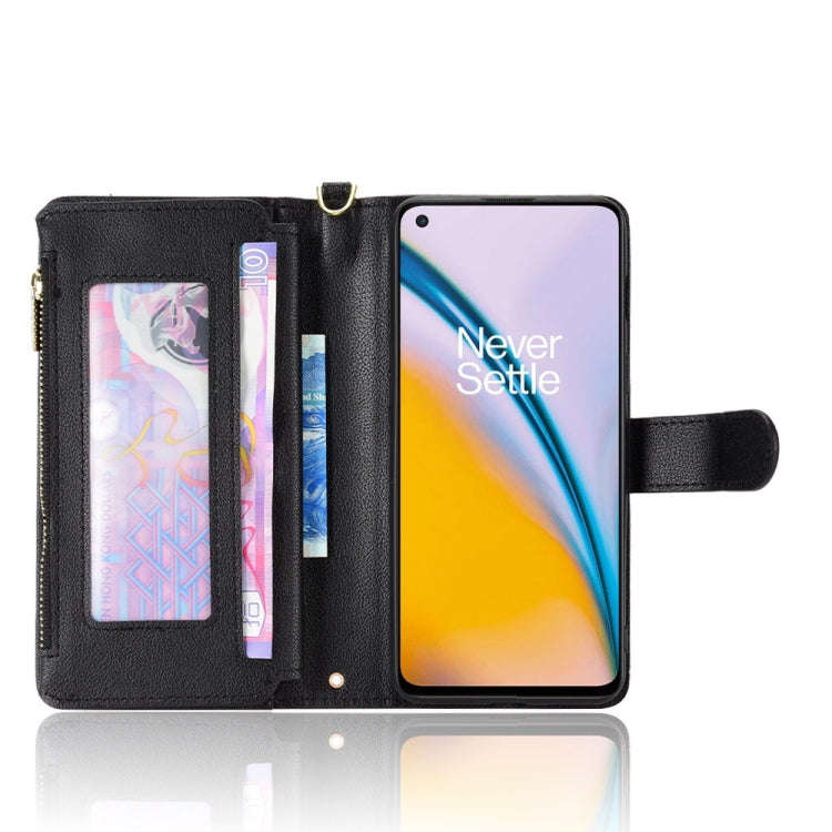 For OnePlus Nord 2 5G Litchi Texture Zipper Leather Phone Case(Black)
