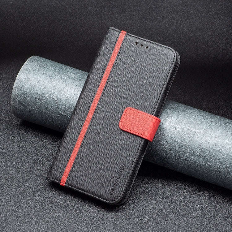 For Motorola Moto E40 / E30 BF13 Color Matching Cross Texture Leather Phone Case(Black)