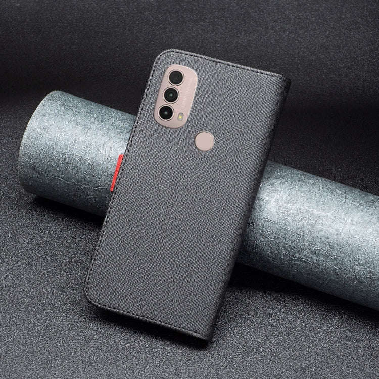 For Motorola Moto E40 / E30 BF13 Color Matching Cross Texture Leather Phone Case(Black)
