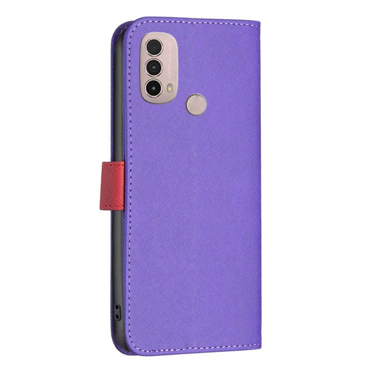 For Motorola Moto E40 / E30 BF13 Color Matching Cross Texture Leather Phone Case(Purple)