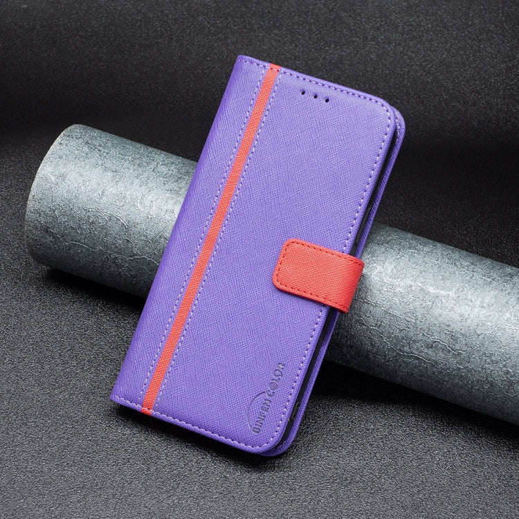 For Motorola Moto E40 / E30 BF13 Color Matching Cross Texture Leather Phone Case(Purple)