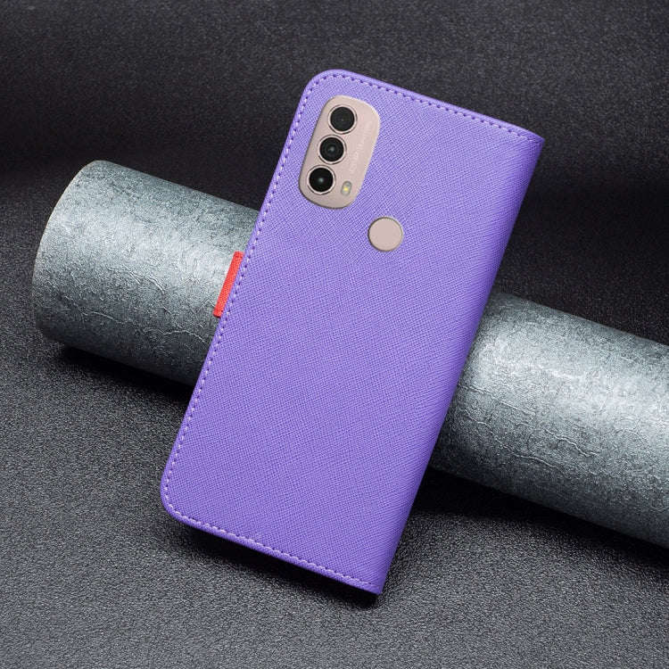 For Motorola Moto E40 / E30 BF13 Color Matching Cross Texture Leather Phone Case(Purple)