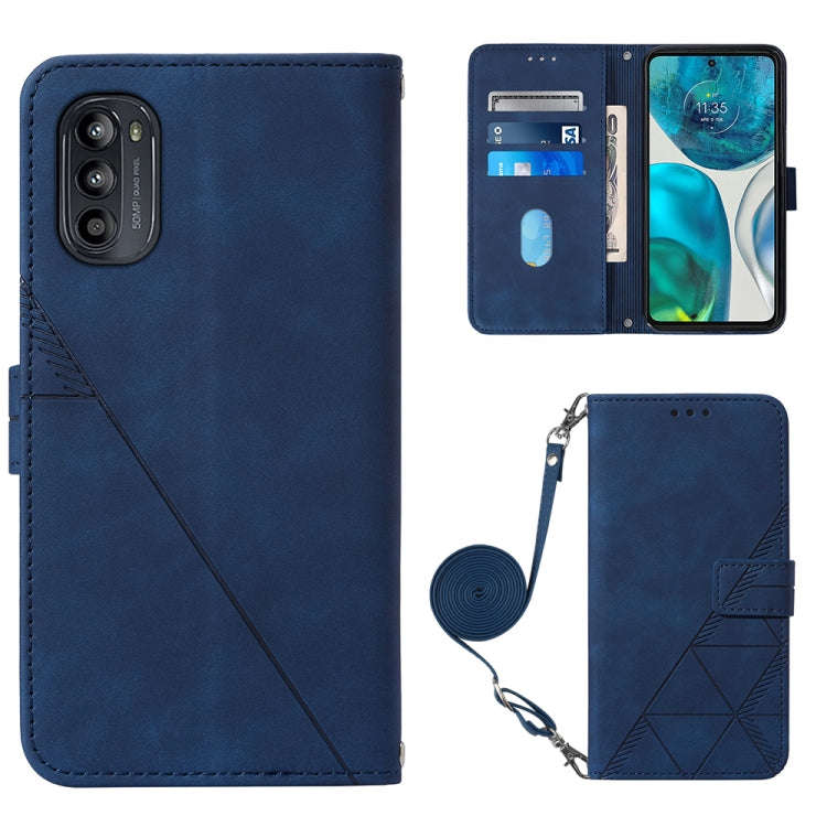 For Motorola Moto G52 Crossbody 3D Embossed Flip Leather Phone Case(Blue)