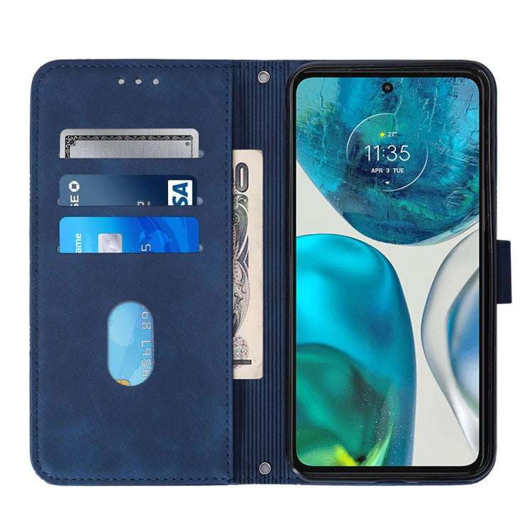For Motorola Moto G52 Crossbody 3D Embossed Flip Leather Phone Case(Blue)