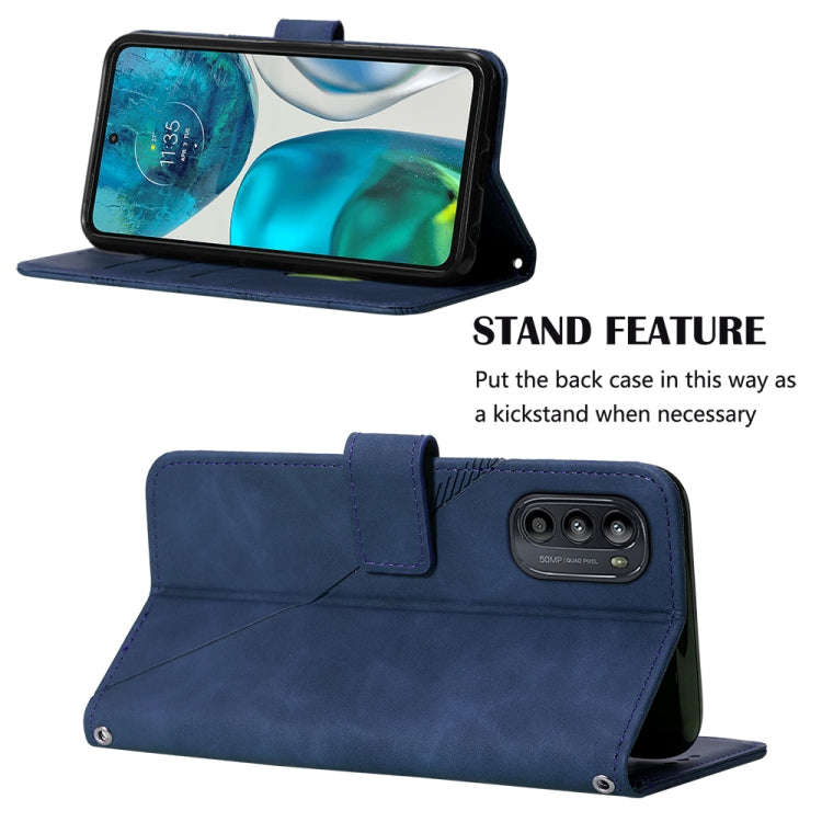 For Motorola Moto G52 Crossbody 3D Embossed Flip Leather Phone Case(Blue)