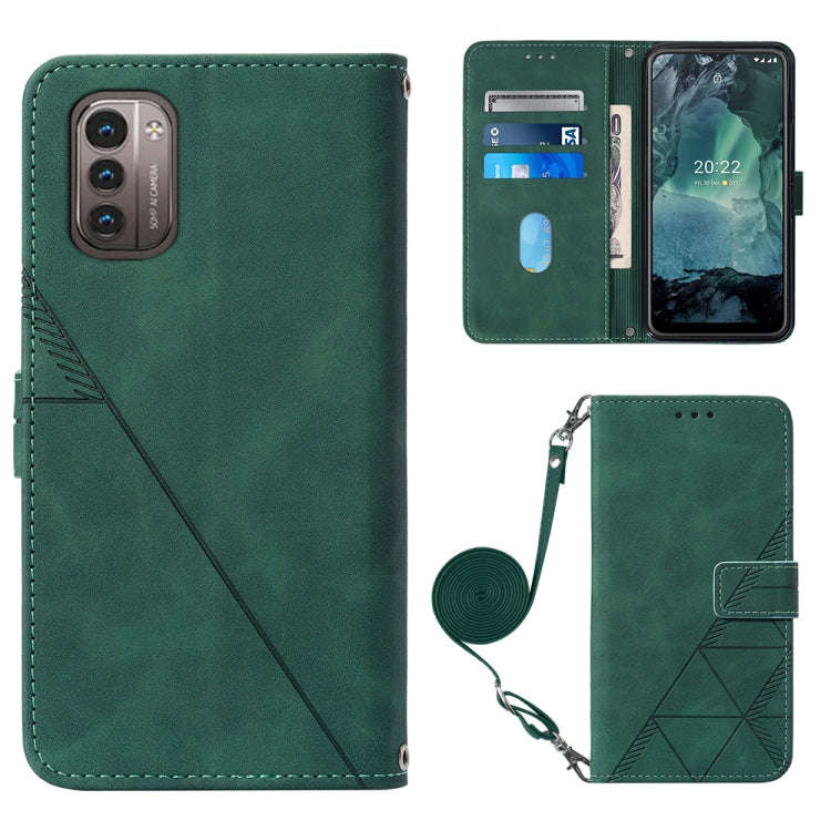 For Nokia G21/G11 Crossbody 3D Embossed Flip Leather Phone Case(Dark Green)