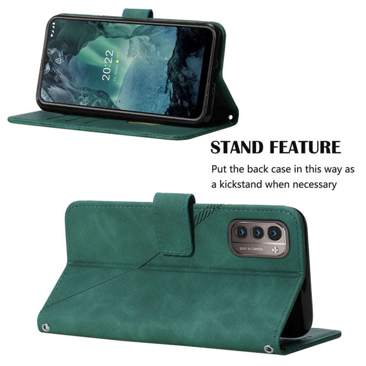 For Nokia G21/G11 Crossbody 3D Embossed Flip Leather Phone Case(Dark Green)
