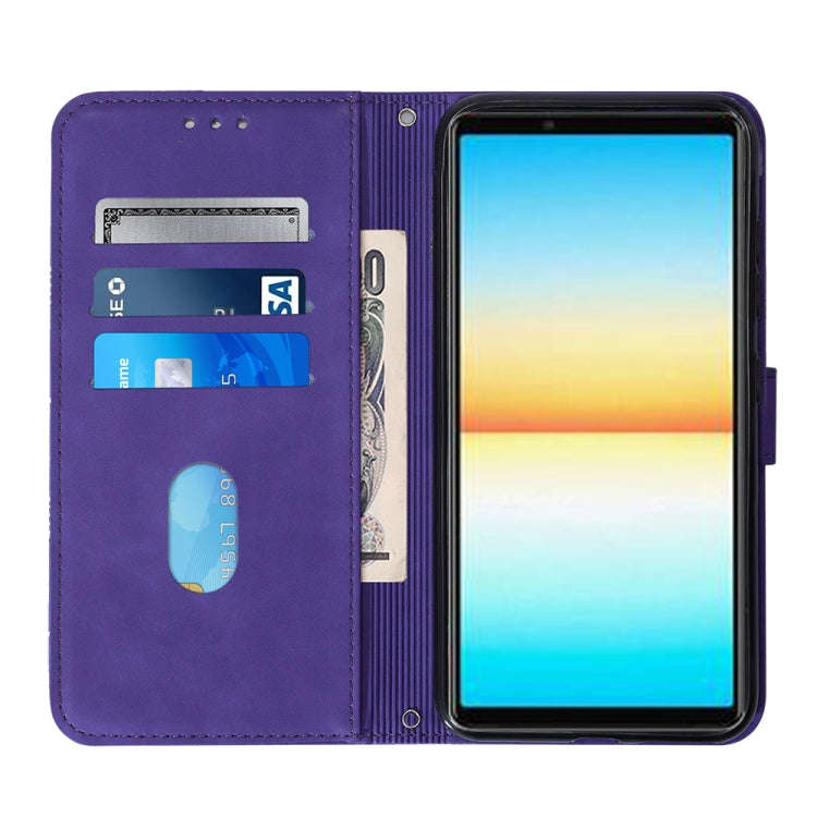 For Sony Xperia 10 IV Crossbody 3D Embossed Flip Leather Phone Case(Purple)