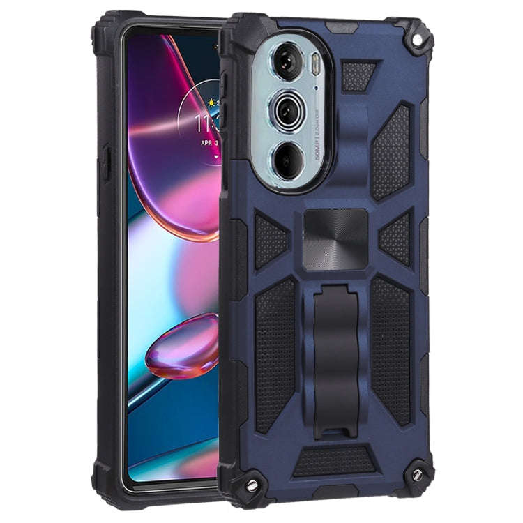 For Motorola Edge 30 Pro Shockproof TPU + PC Magnetic Protective Phone Case with Holder(Blue)