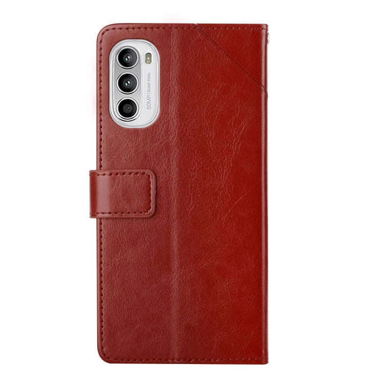 For Motorola Moto G52 Y Stitching Horizontal Flip Leather Phone Case(Brown)