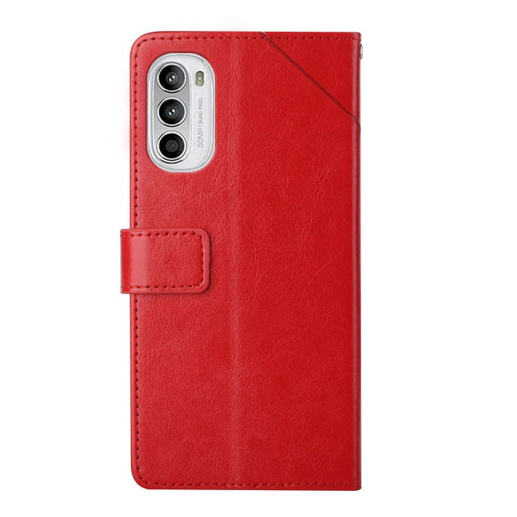For Motorola Moto G52 Y Stitching Horizontal Flip Leather Phone Case(Red)