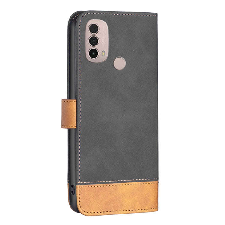 For Motorola Moto E40 / E30 BF11 Color Matching Skin Feel Leather Phone Case(Black)