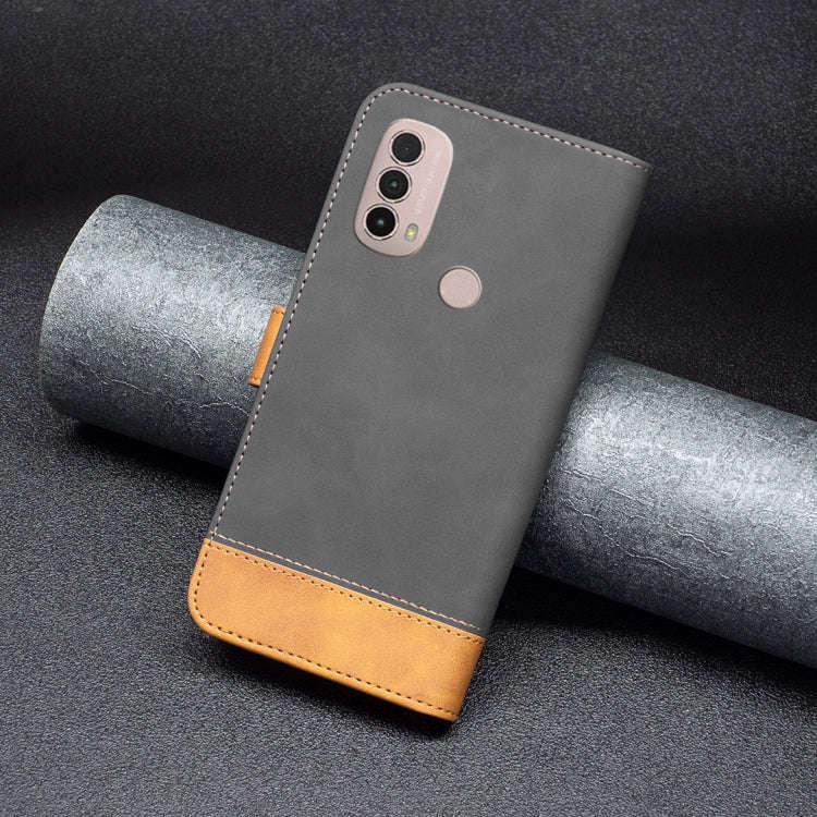 For Motorola Moto E40 / E30 BF11 Color Matching Skin Feel Leather Phone Case(Black)