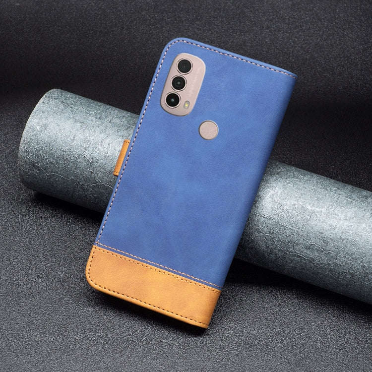 For Motorola Moto E40 / E30 BF11 Color Matching Skin Feel Leather Phone Case(Blue)