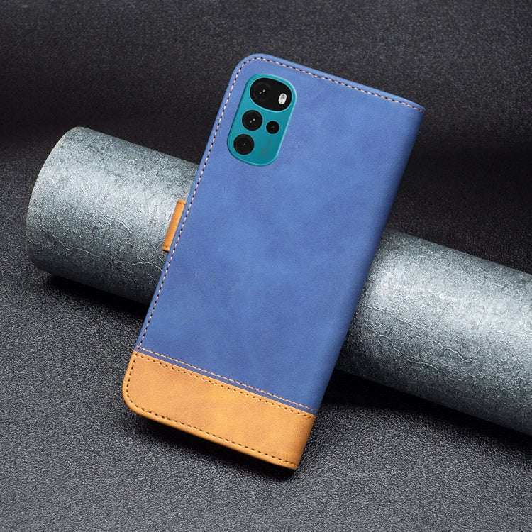 For Motorola Moto G22 BF11 Color Matching Skin Feel Leather Phone Case(Blue)