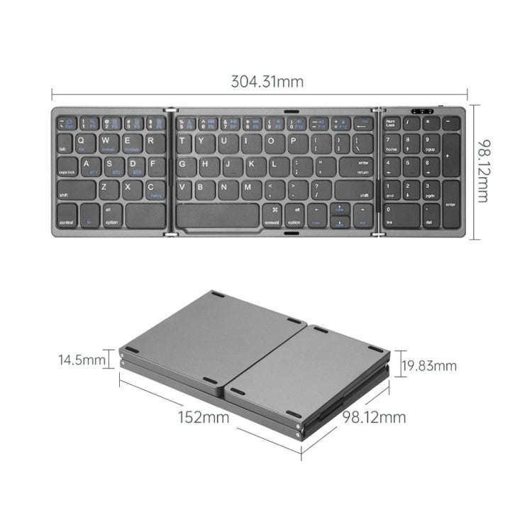 B089T Foldable Bluetooth Keyboard Rechargeable with Touchpad(Silver)