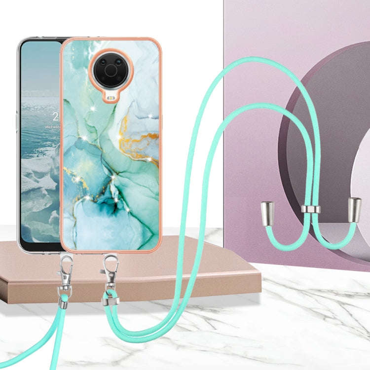 For Nokia G20 / G10 Electroplating Marble Pattern TPU Phone Case with Lanyard(Green 003)
