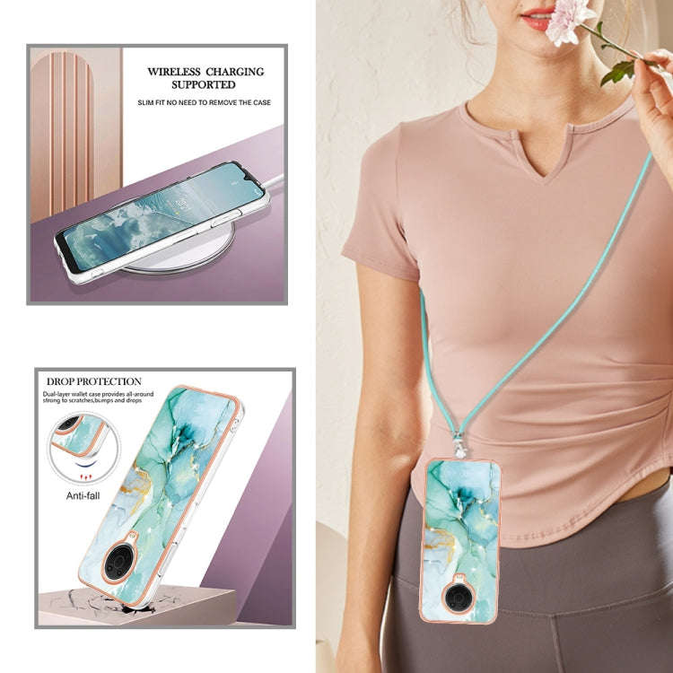 For Nokia G20 / G10 Electroplating Marble Pattern TPU Phone Case with Lanyard(Green 003)