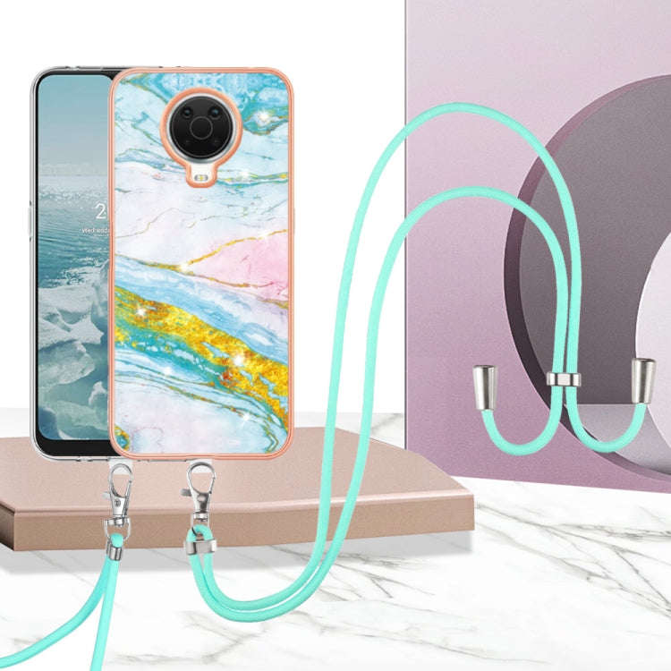 For Nokia G20 / G10 Electroplating Marble Pattern TPU Phone Case with Lanyard(Green 004)