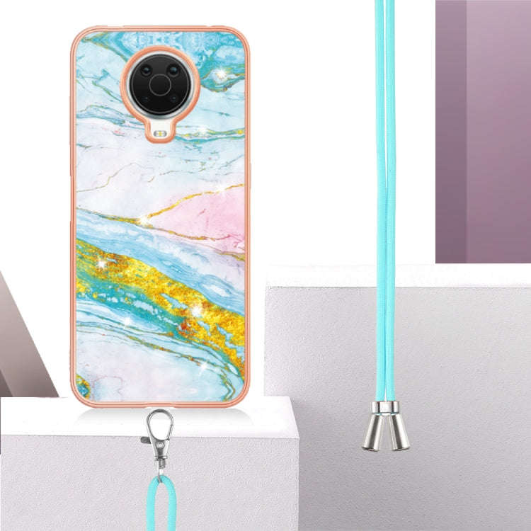For Nokia G20 / G10 Electroplating Marble Pattern TPU Phone Case with Lanyard(Green 004)