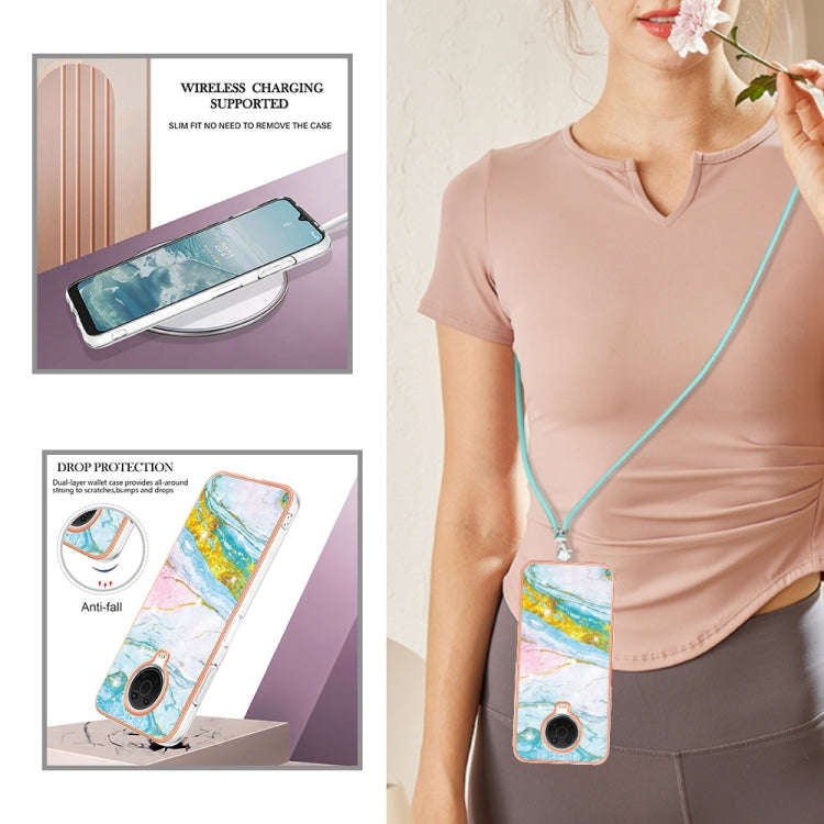 For Nokia G20 / G10 Electroplating Marble Pattern TPU Phone Case with Lanyard(Green 004)