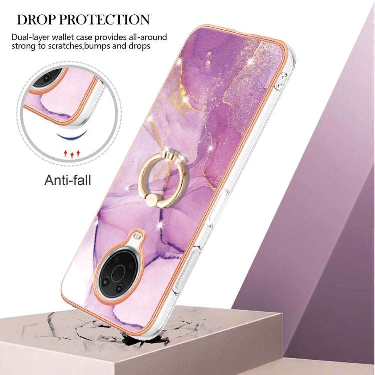 For Nokia G20 / G10 Electroplating Marble Pattern TPU Phone Case with Ring(Purple 001)