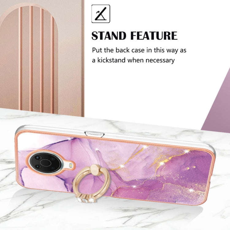 For Nokia G20 / G10 Electroplating Marble Pattern TPU Phone Case with Ring(Purple 001)