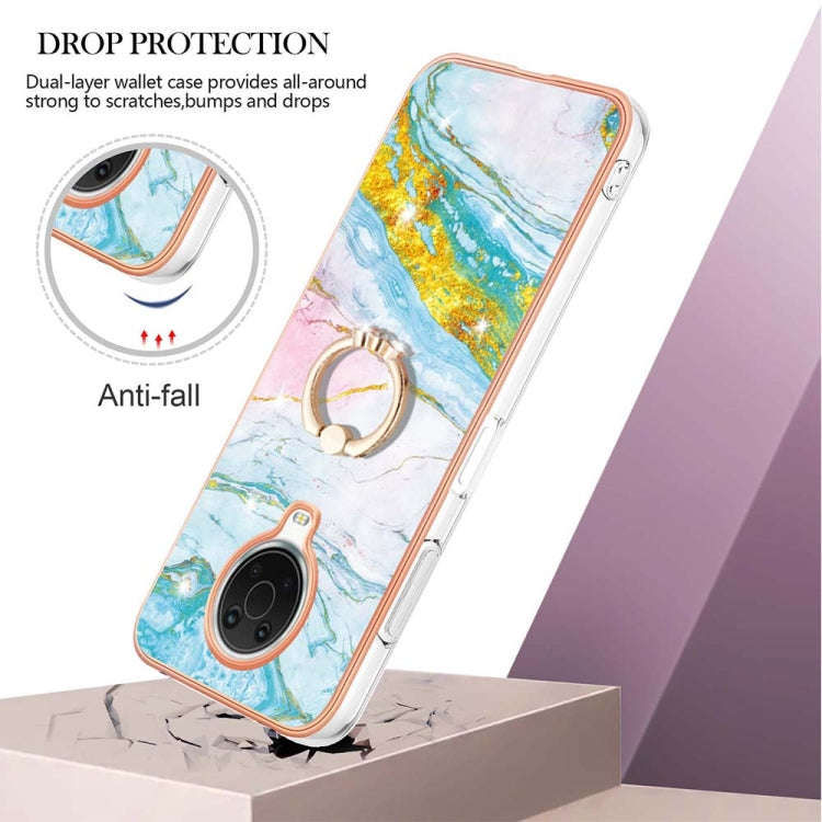 For Nokia G20 / G10 Electroplating Marble Pattern TPU Phone Case with Ring(Green 004)