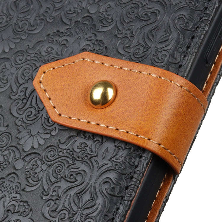 For OnePlus ACE/10R European Floral Embossed Flip Leather Phone Case(Black)