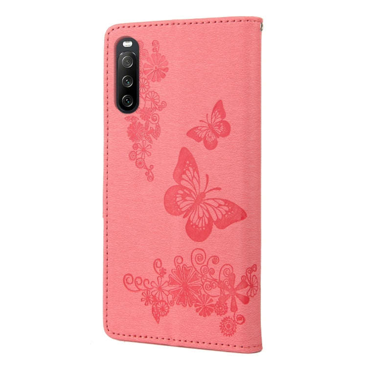 For Sony Xperia 10 IV Butterfly Embossed Horizontal Flip Leather Phone Case(Pink)