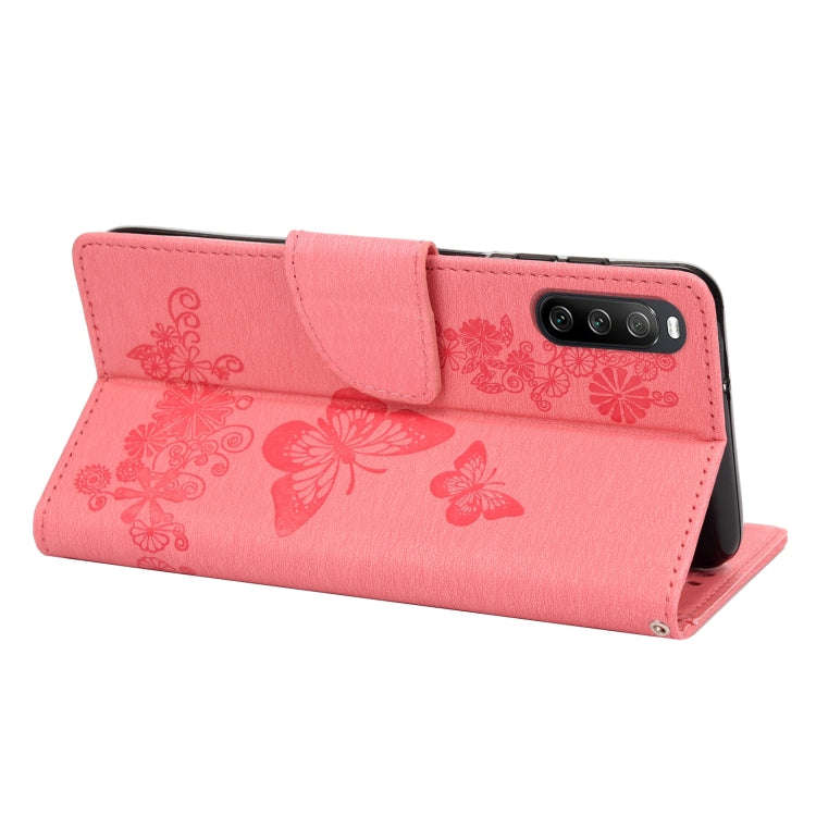 For Sony Xperia 10 IV Butterfly Embossed Horizontal Flip Leather Phone Case(Pink)