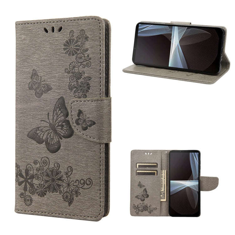 For Sony Xperia 10 IV Butterfly Embossed Horizontal Flip Leather Phone Case(Grey)